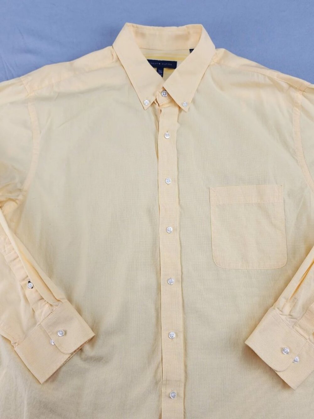 TOMMY HILFIGER Men's Yellow Gingham Button Down Shirt 17.5 Tall XL Long Sleeve